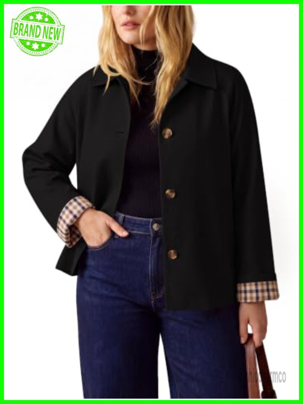 Plus Size Cropped Trench Coat, Lightweight Plaid-Lined Jacket, Button Front